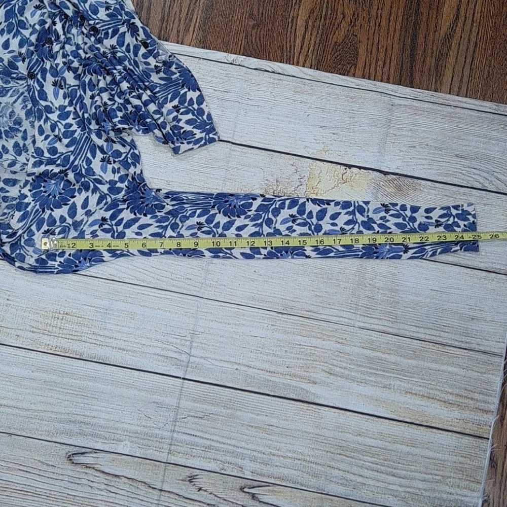 Tory Burch Blue Floral Silk V-Neck Cardigan
